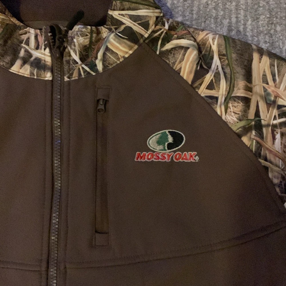MOSSY OAK CAMO BROWN FLEECE LIGHT JACKET HUNTING OUTDOORS WOOD - Picture 2 of 6